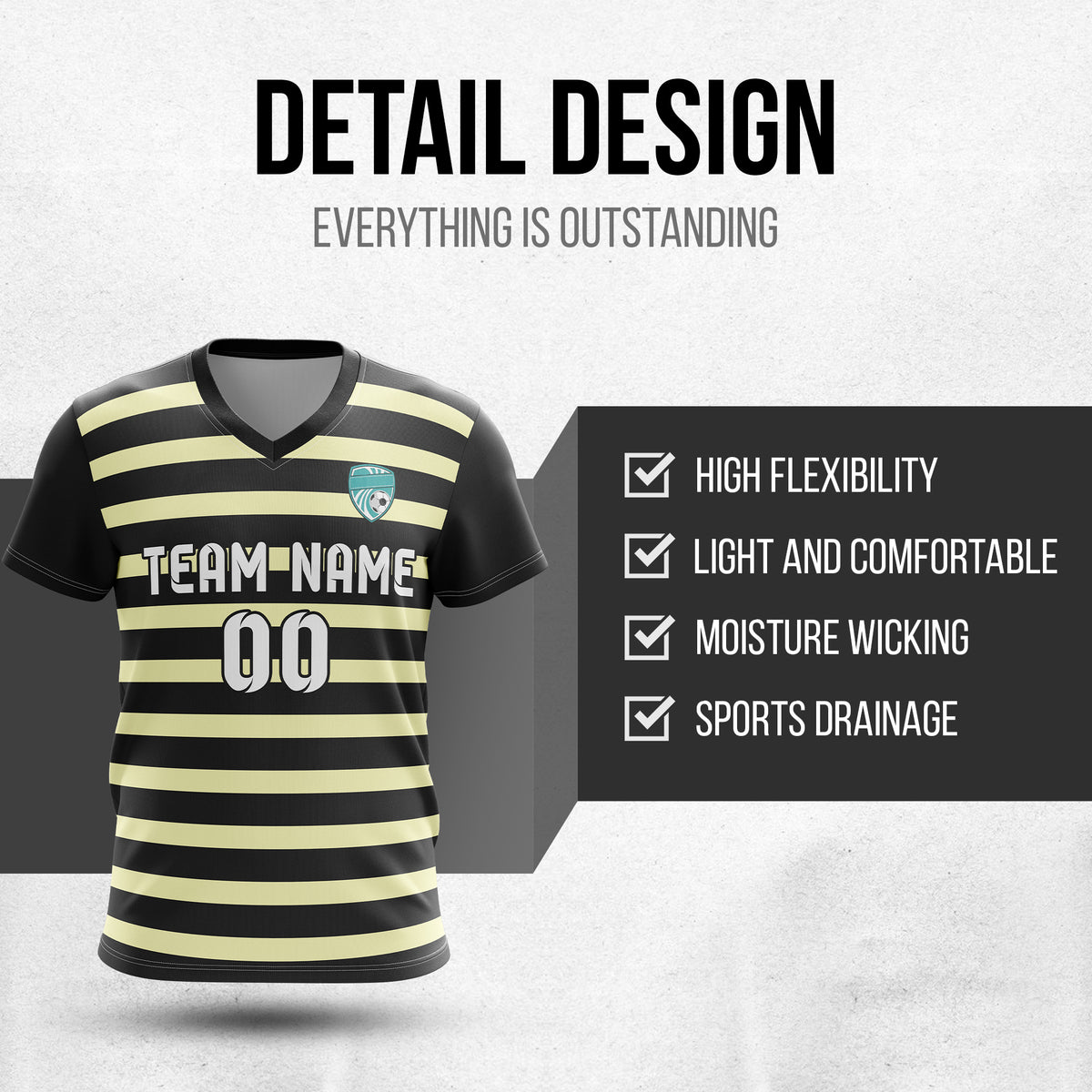 Custom Royal Stripe V-Neck Black Soccer sport Tops Jersey