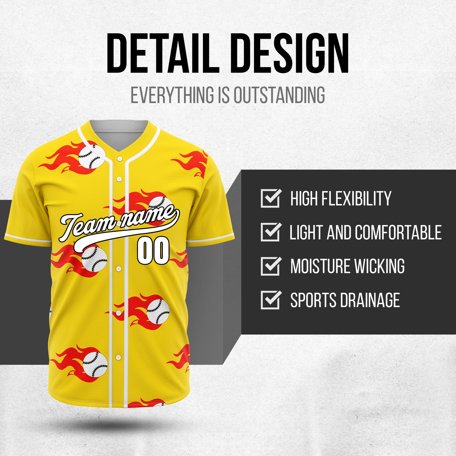Custom Fireballers Yellow Baseball Sports Jersey Personalized Uniform with Name & Number