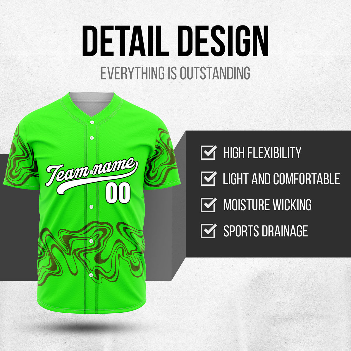 Custom Wave Neon Green Baseball Sports Jerseys Personalized Uniform with Name & Numbers