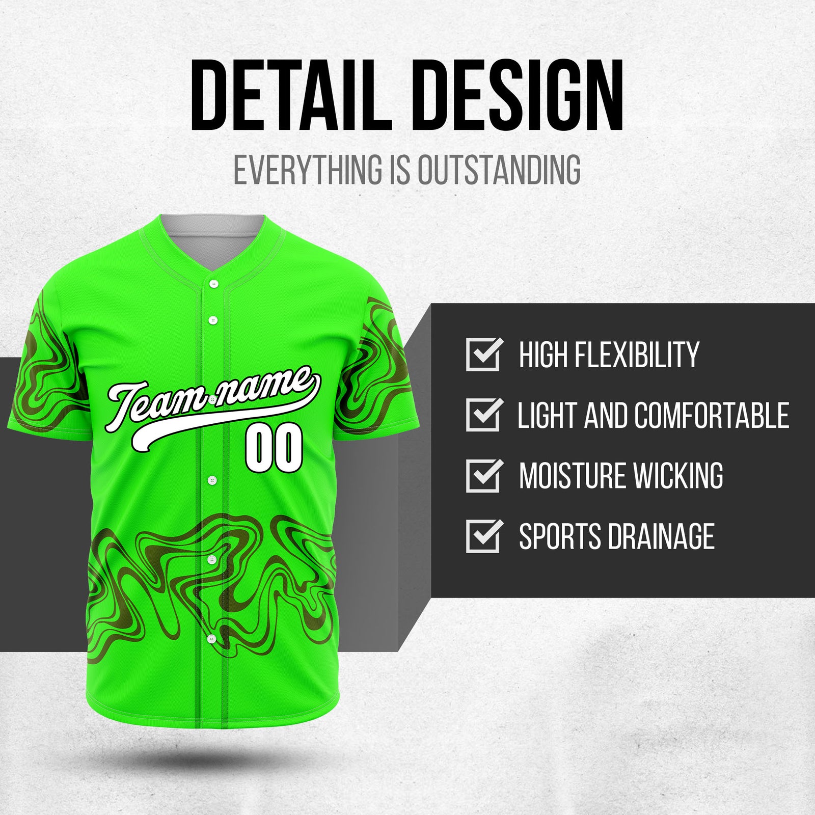 Custom Wave Neon Green Baseball Sports Jerseys Personalized Uniform with Name & Numbers