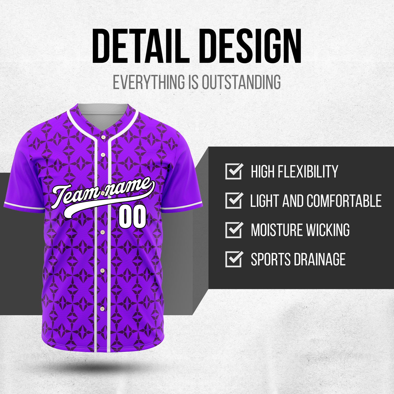 Custom Rhombic Purple Baseball Sports Jersey Personalized Uniform with Name & Number