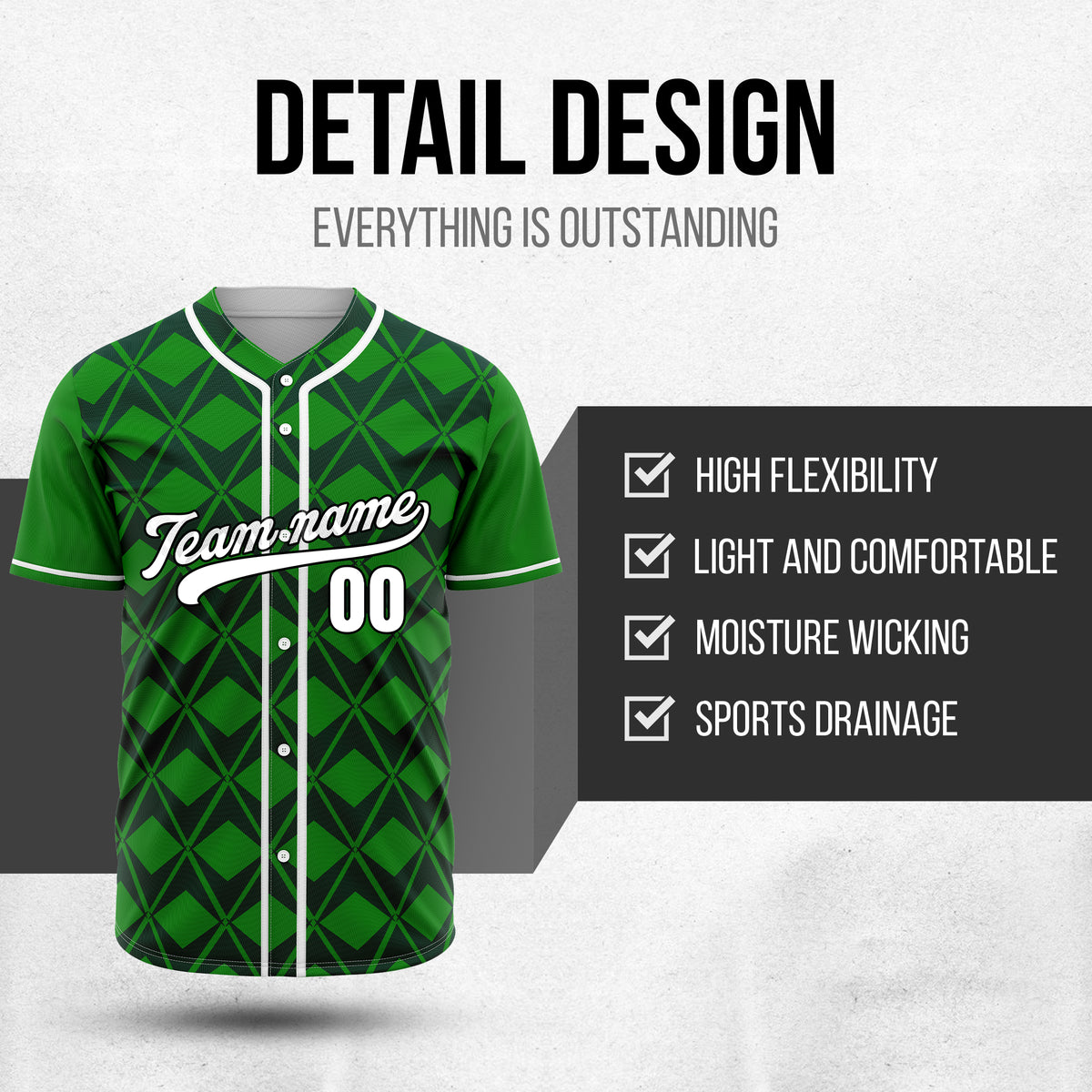 Custom Rhombus Blaze Green Baseball Sports Jersey Personalized Uniform with Name & Number