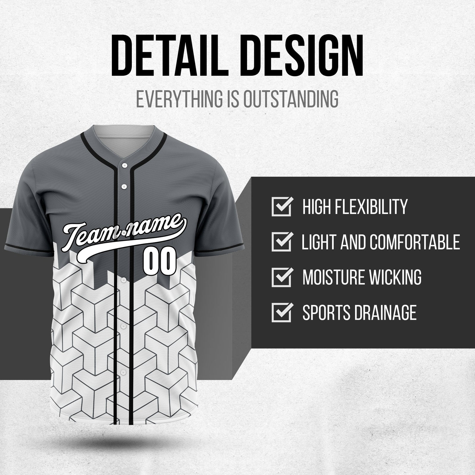 Custom Grid Iron Dark Grey Baseball Sports Jersey Personalized Uniform with Name & Number