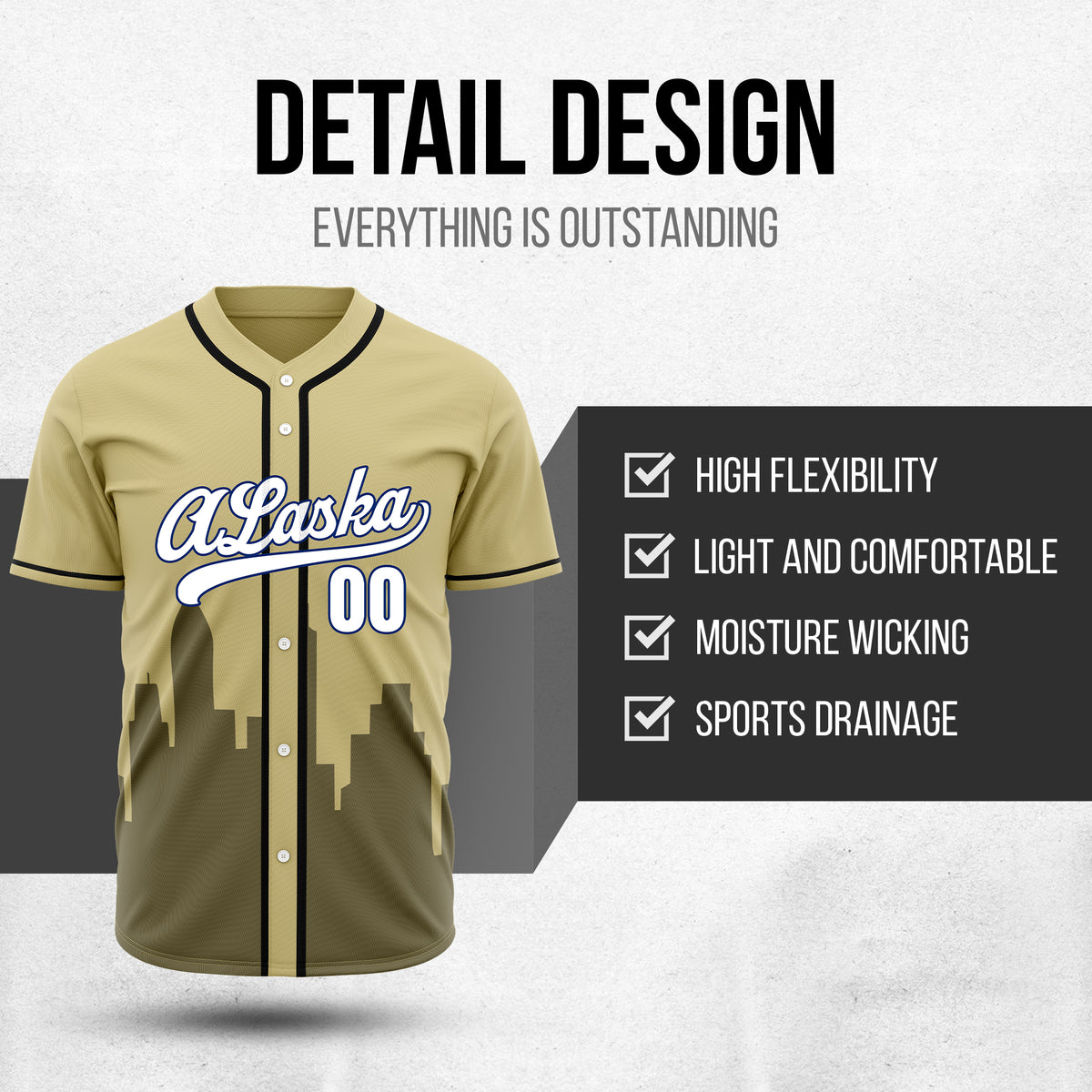 Custom City Horizon Khaki Baseball Sports Jersey Personalized Uniform with Name & Number