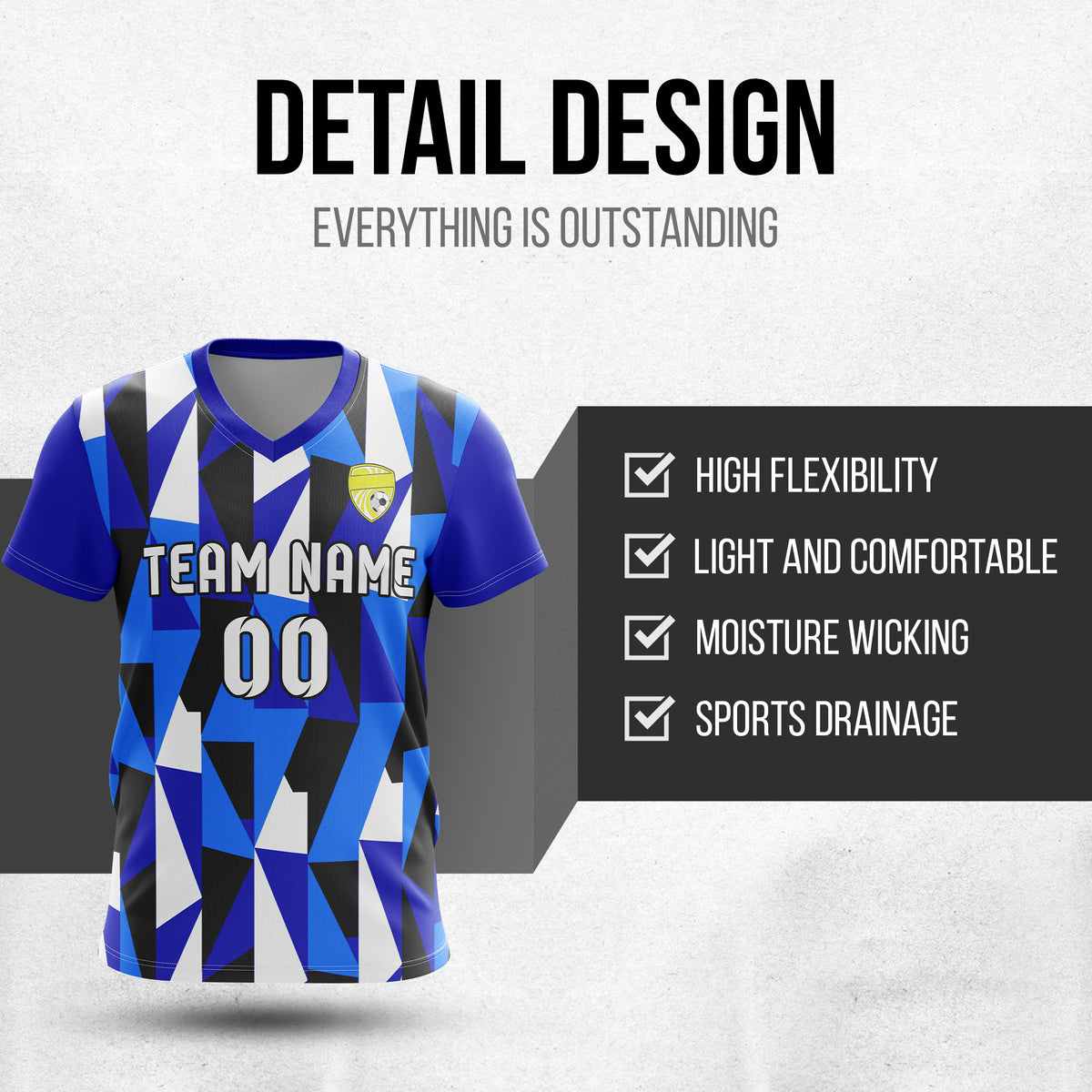 Custom Crystal V-Full Pattern Navy Soccer sport Tops Jersey