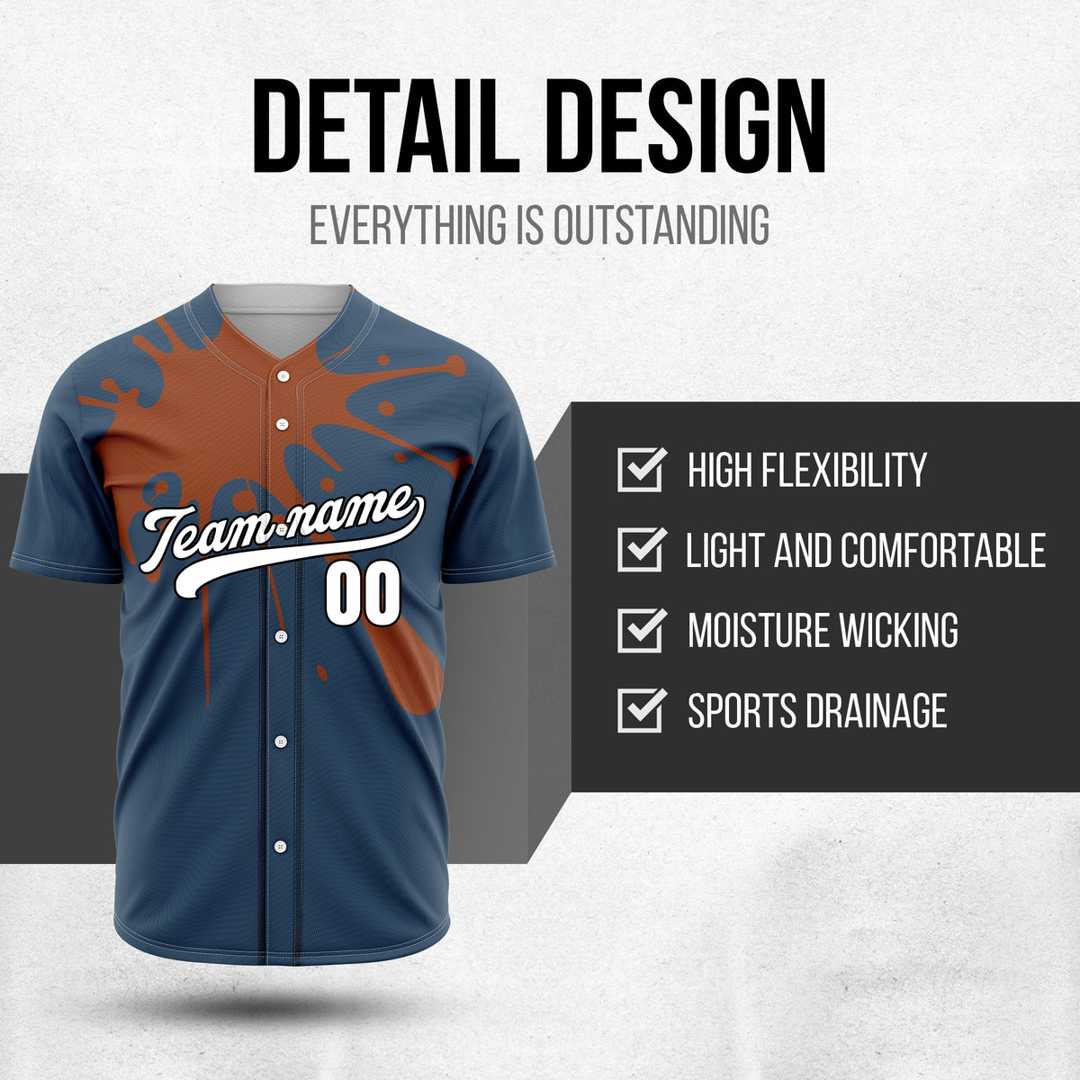 Custom Paint Burst Navy Sports Jersey Personalized Uniform with Name & Number