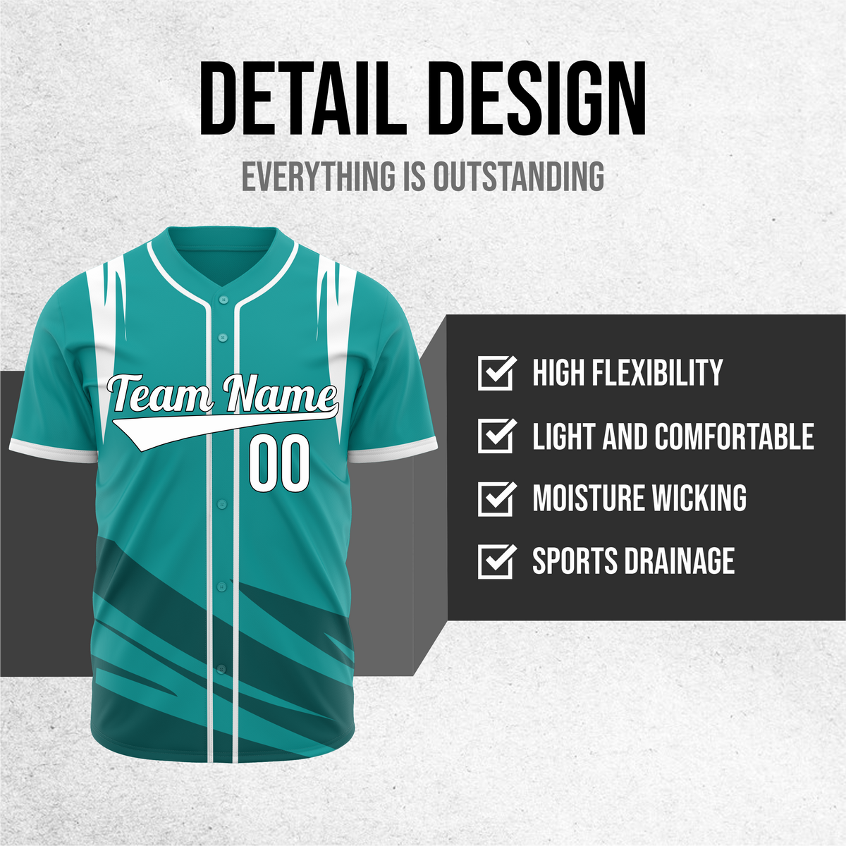 Custom Curve Edge Baseball Teal Sports Jersey Personalized Uniform with Name & Number