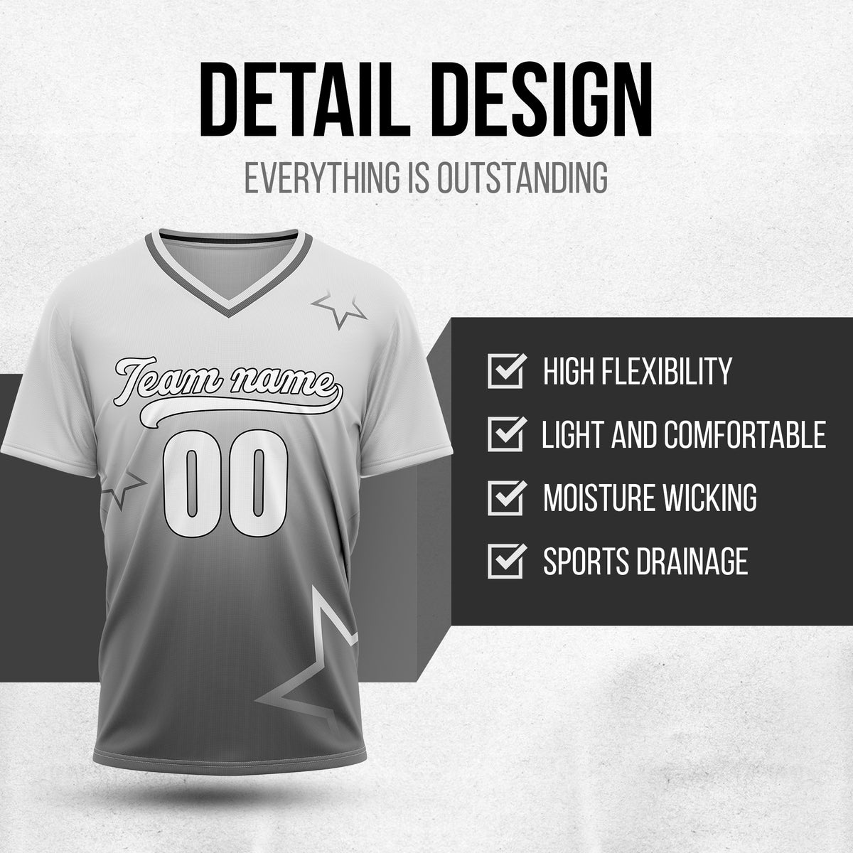 Custom Star Gradient Baseball Grey Sports Jersey Personalized Uniform with Name & Number