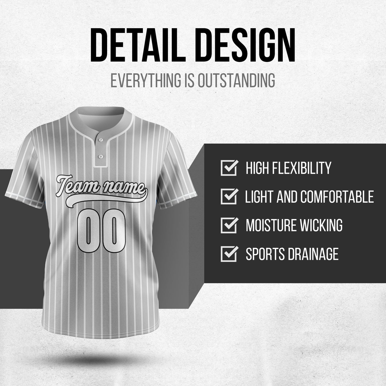 Custom Pinstripe Baseball Grey Sports Jersey Personalized Uniform with Name & Number