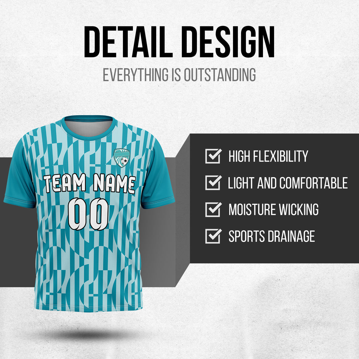 Custom Pulse Grid R-Full Pattern Soccer Teal Sport Tops Jersey