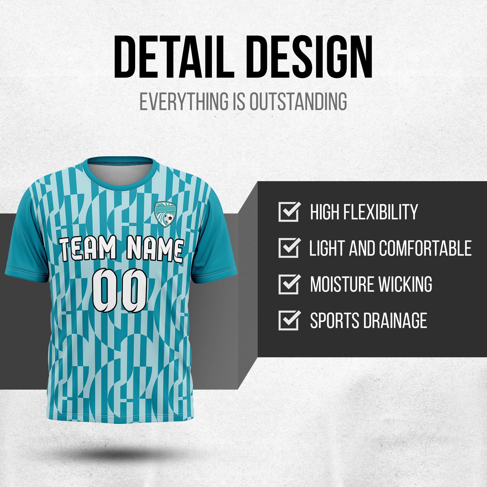 Custom Pulse Grid R-Full Pattern Soccer Teal Sport Tops Jersey