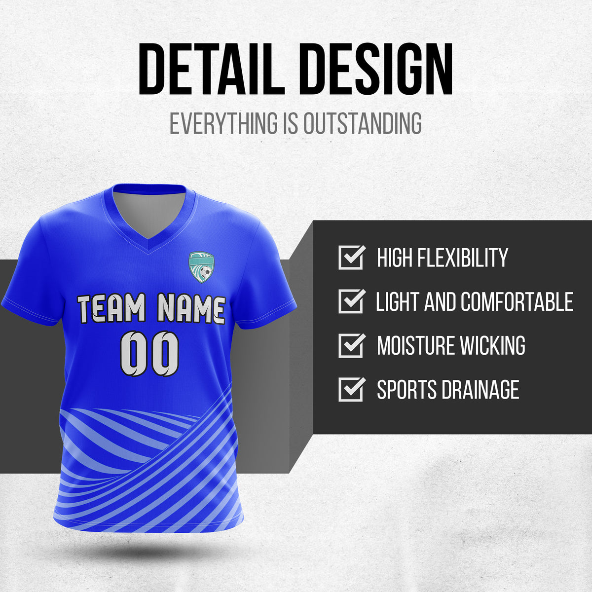 Custom WaveLine Stripe V-Neck Blue Soccer sport Tops Jersey