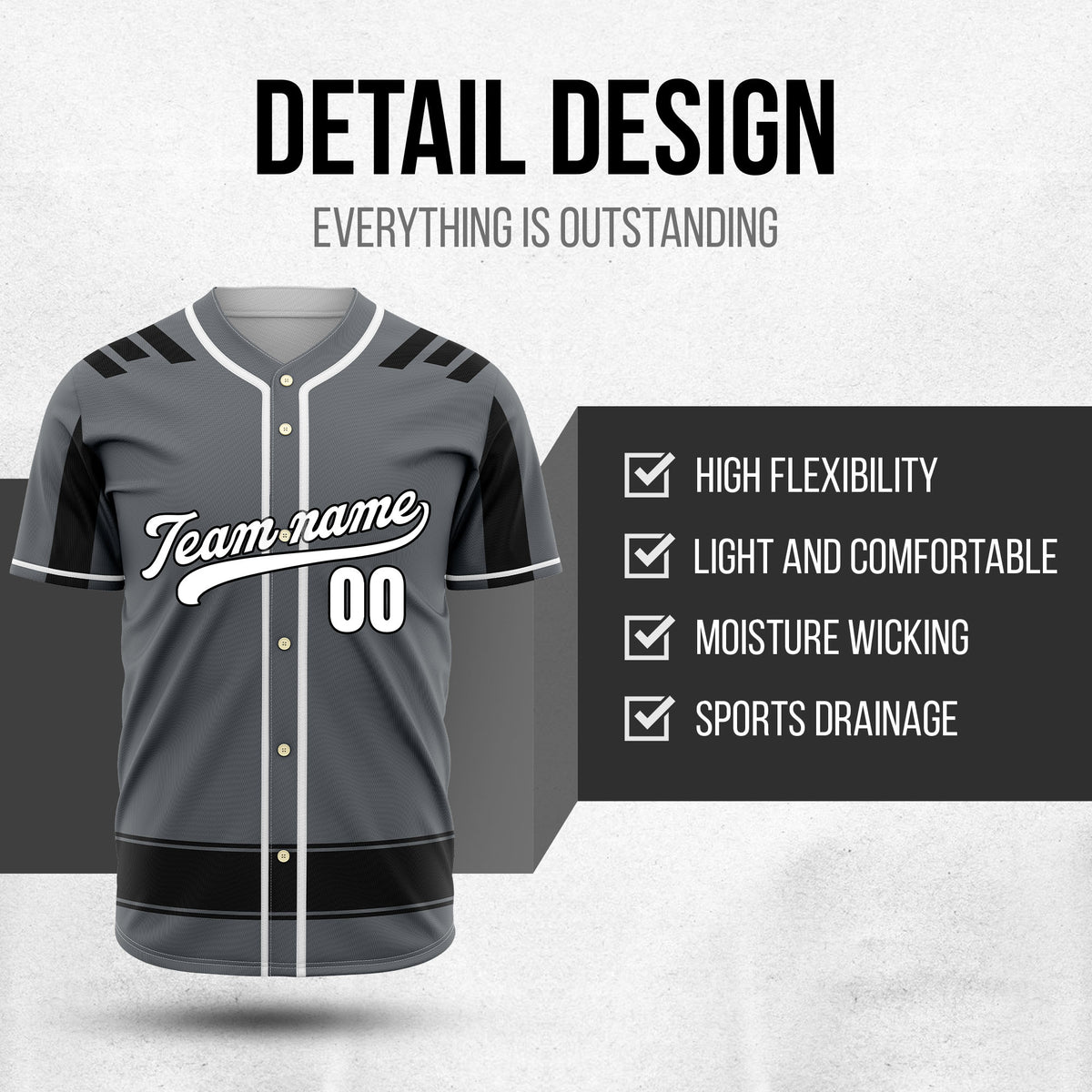 Custom Radiant Strike Dark Grey Raglan Style Baseball Sports Jersey Personalized Uniform with Name & Number