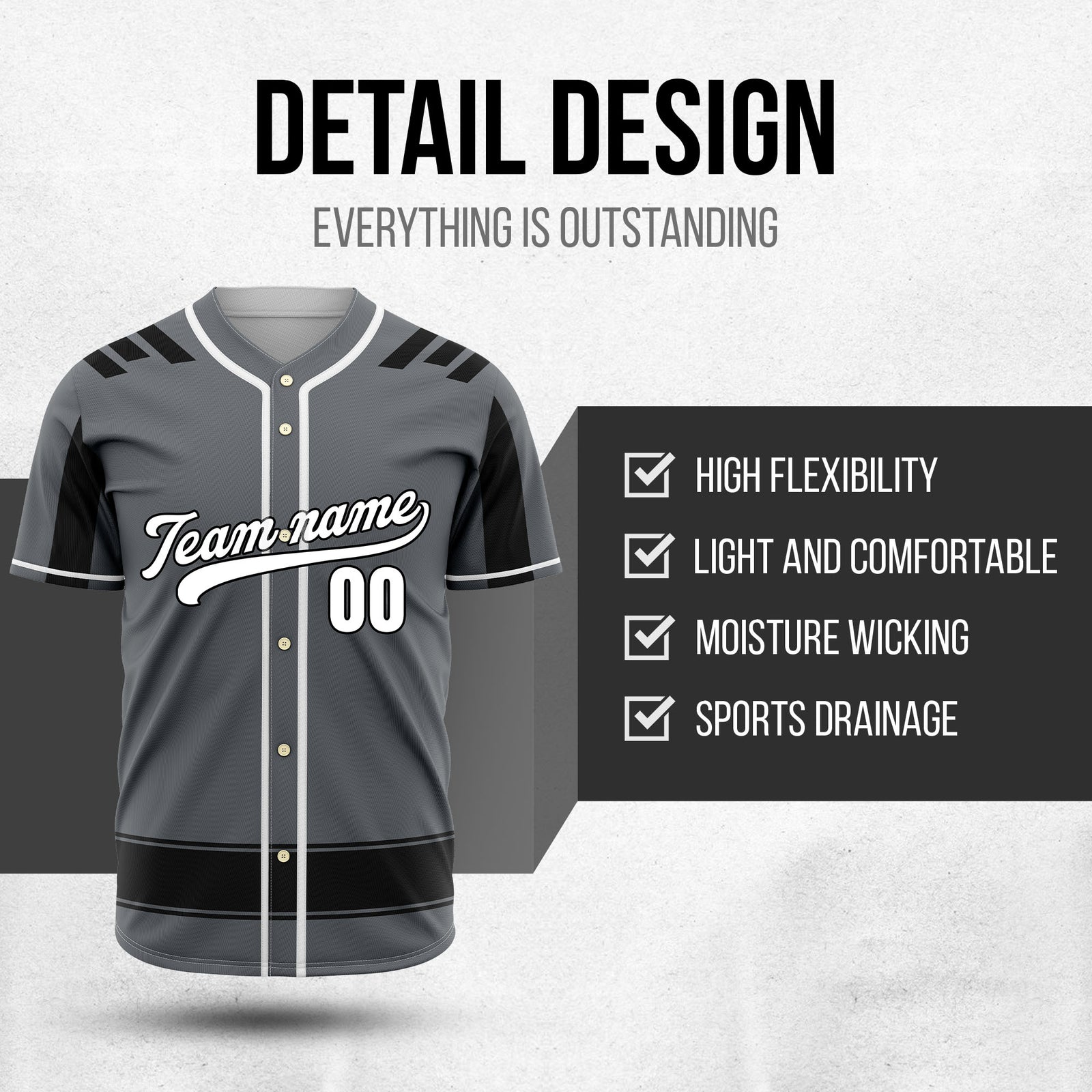 Custom Radiant Strike Dark Grey Raglan Style Baseball Sports Jersey Personalized Uniform with Name & Number