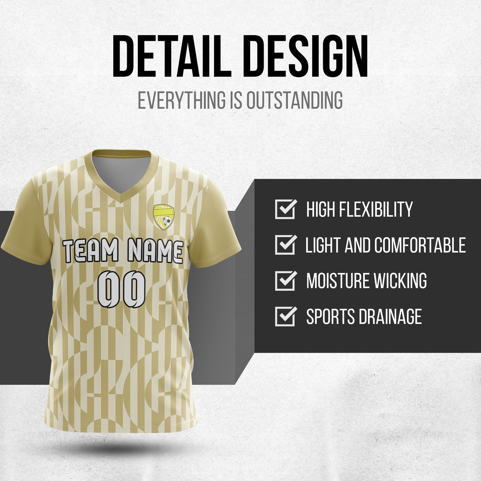 Custom Pulse Grid V-Full Pattern khaki Soccer sport Tops Jersey