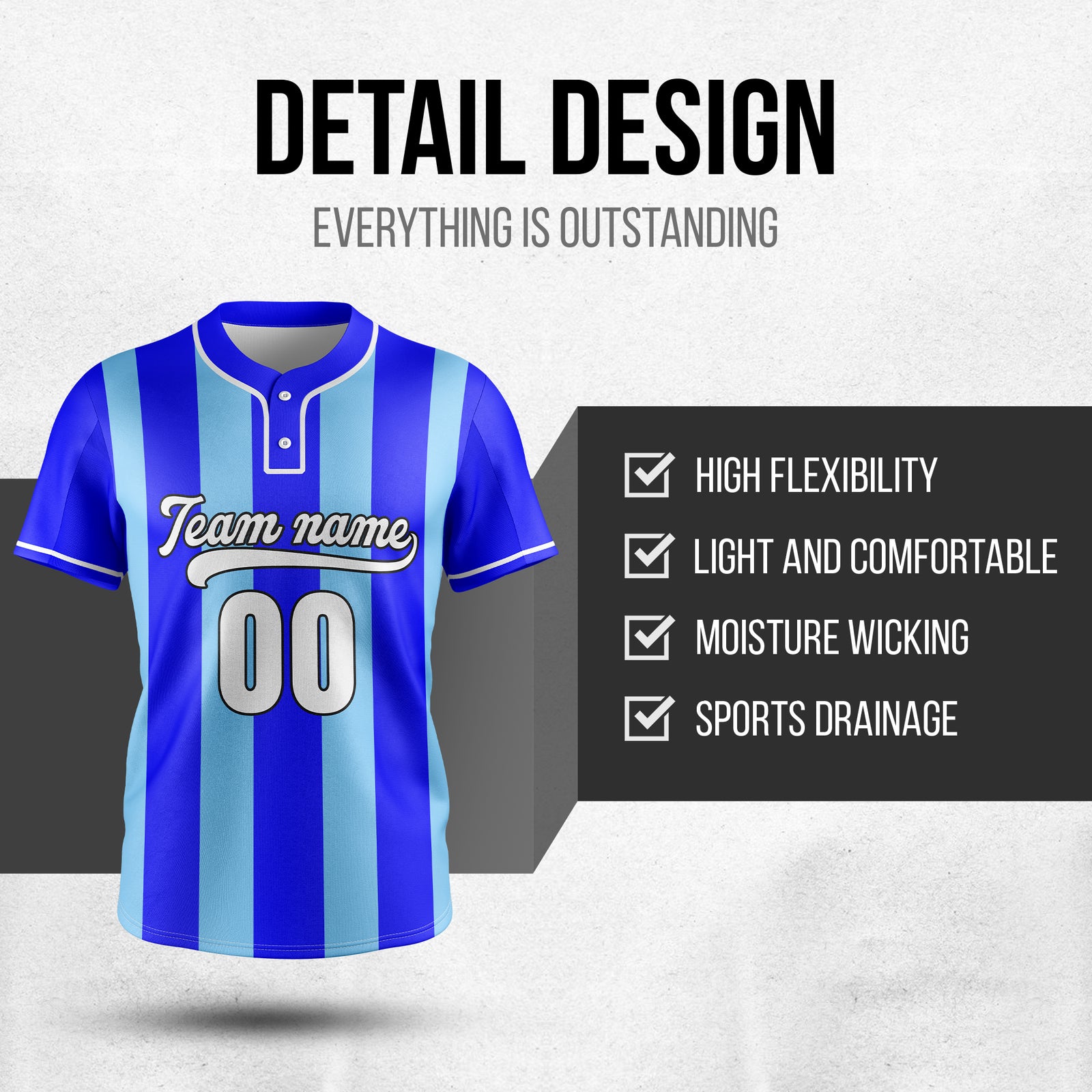 Custom Dual Stripe Blue Baseball Sports Jersey Personalized Uniform with Name & Number