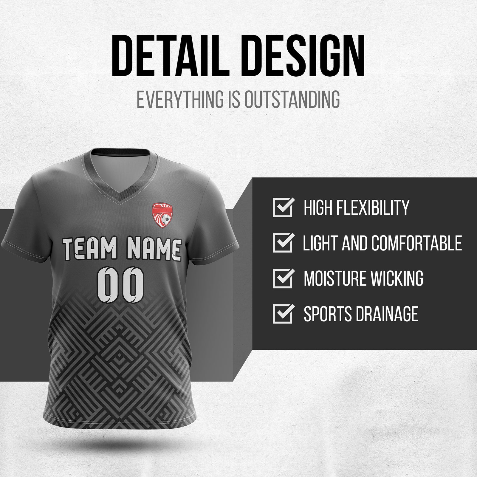 Custom Shadow Line V-Side Pattern Dark Grey Soccer sport Tops Jersey