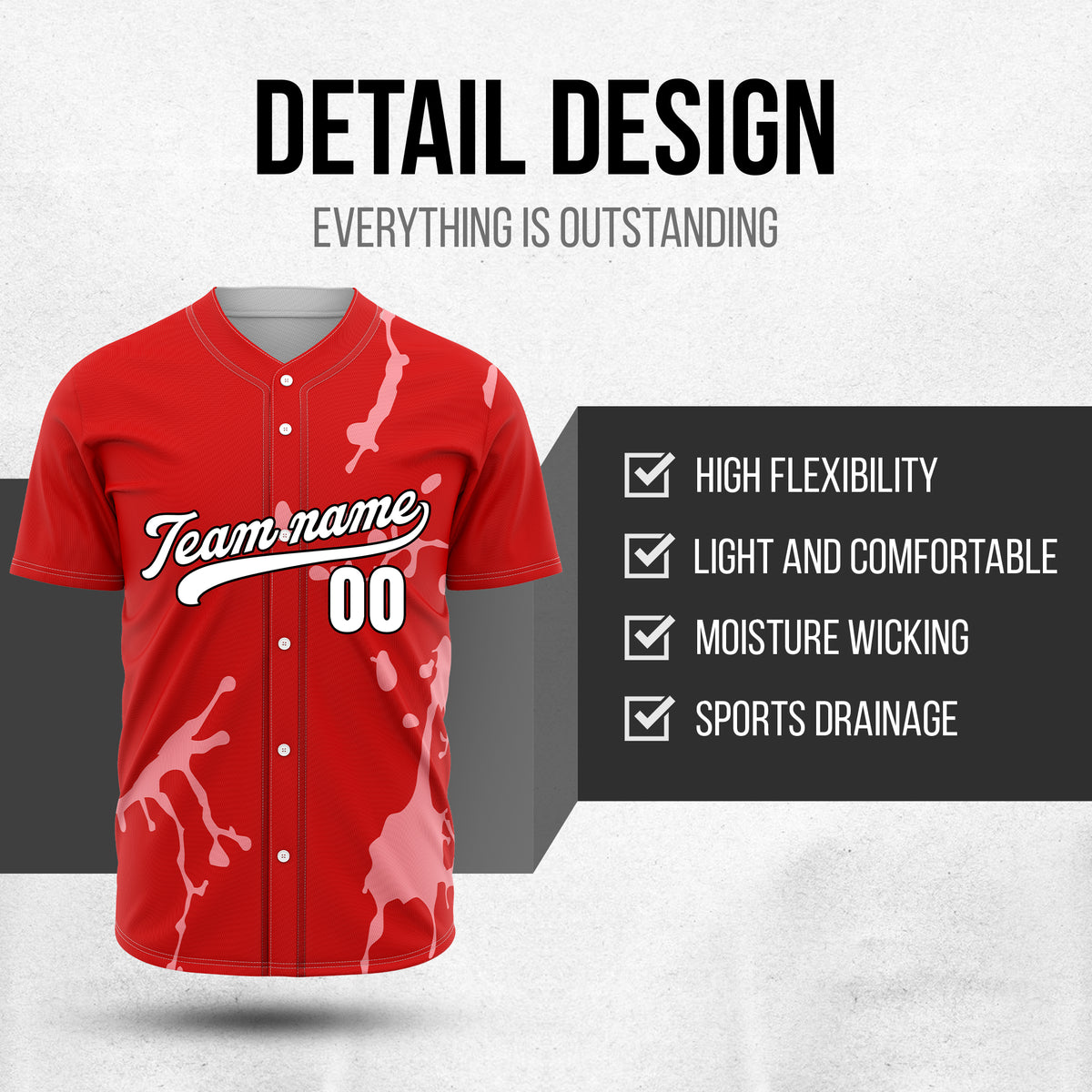 Custom Ink Paint Pop Red Sports Jersey Personalized Uniform with Name & Number