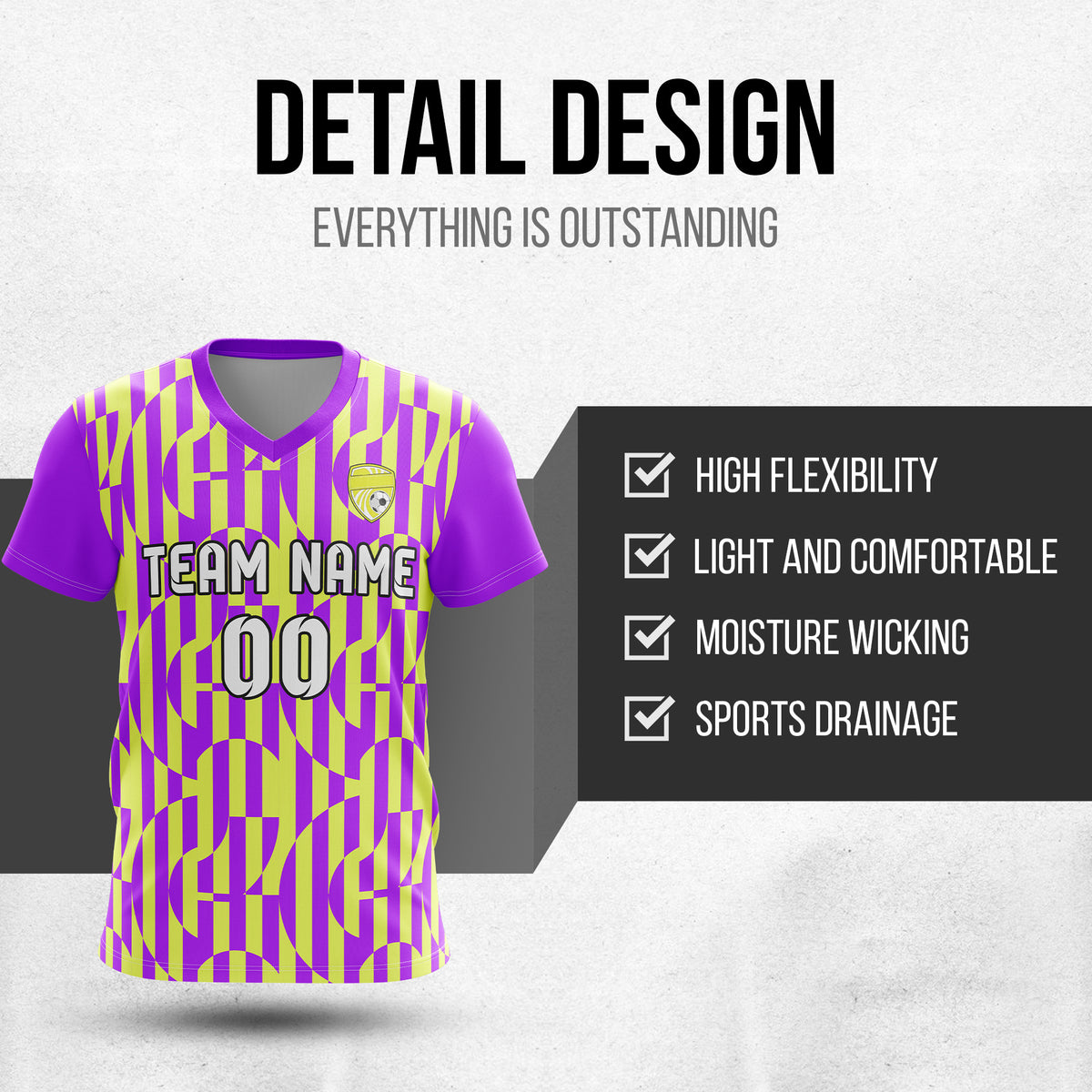Custom Pulse Grid V-Full Pattern Purple Soccer sport Tops Jersey