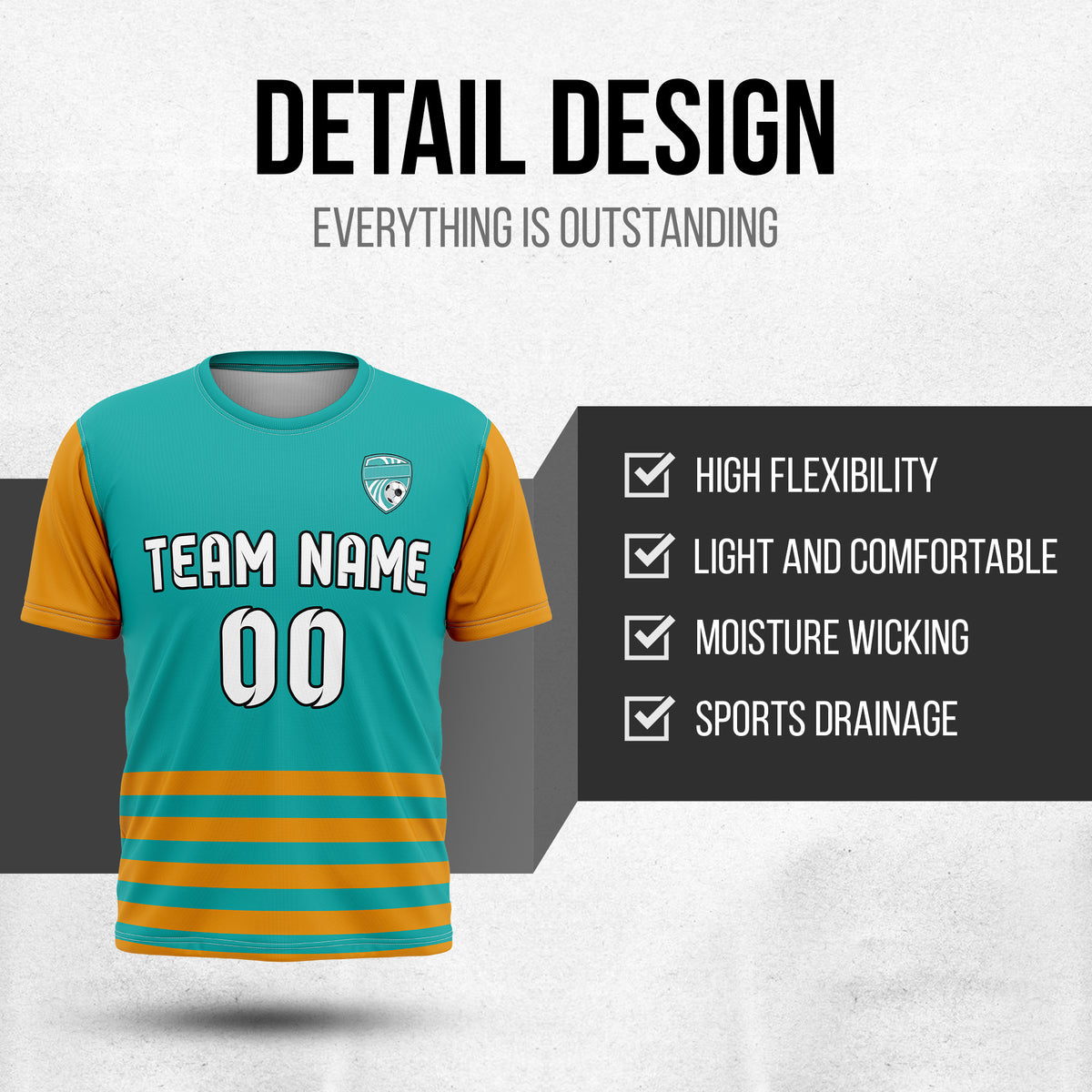 Custom BaseLine Stripe Teal Soccer sport Tops Jersey