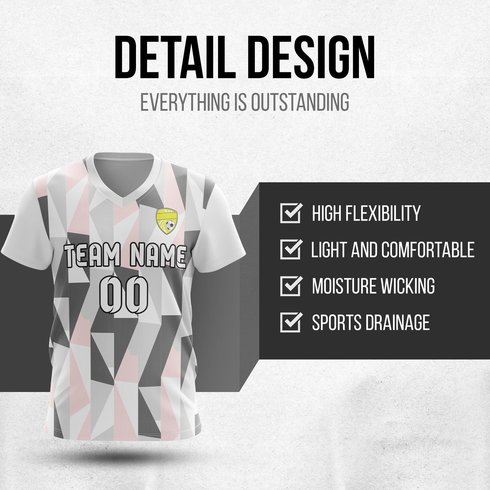 Custom Crystal V-Full Pattern White Soccer sport Tops Jersey