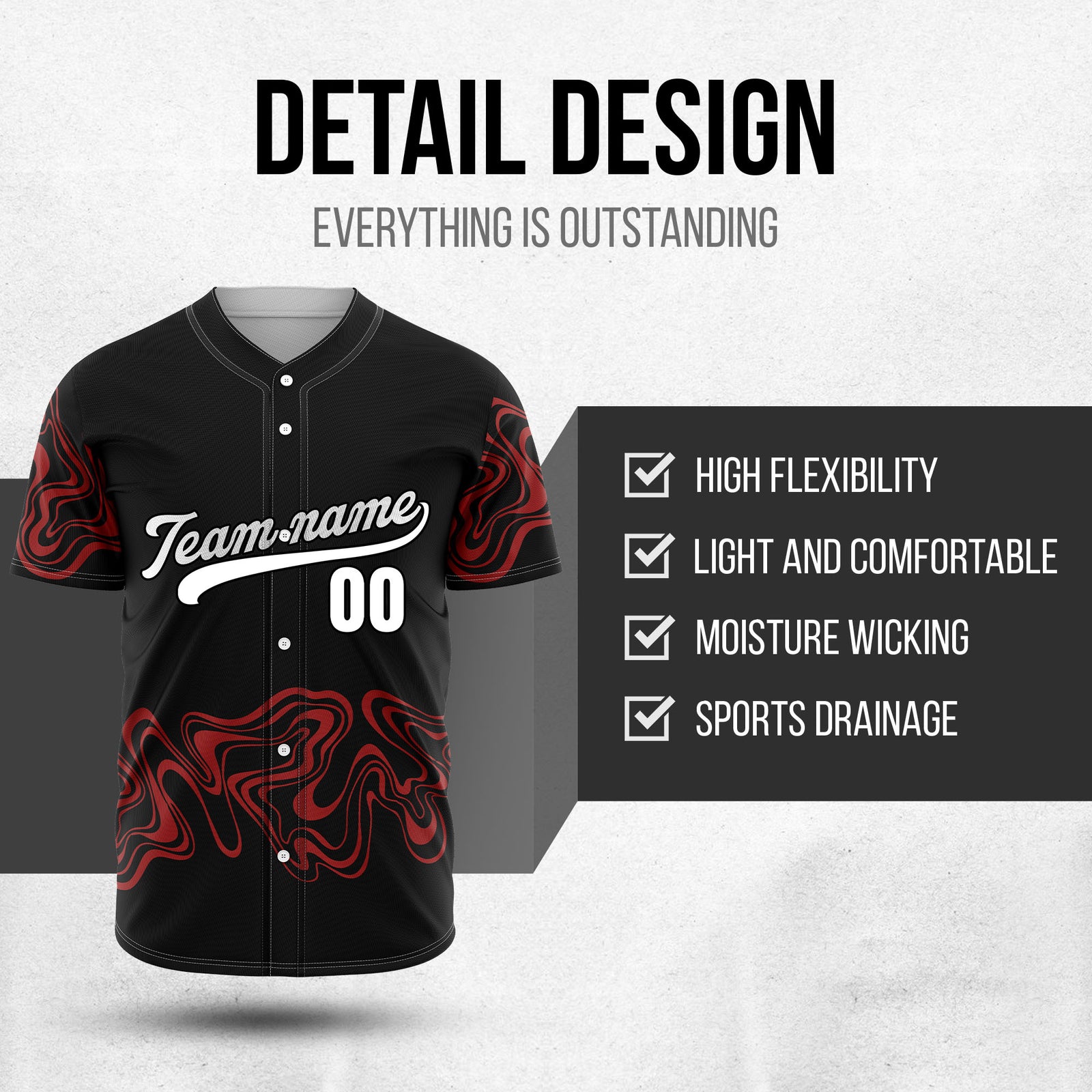 Custom Wave Black Baseball Sports Jerseys Personalized Uniform with Name & Numbers
