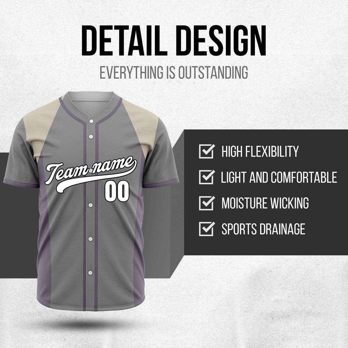 Custom Timeless Stripes Baseball Grey Sports Jersey Personalized Uniform with Name & Number
