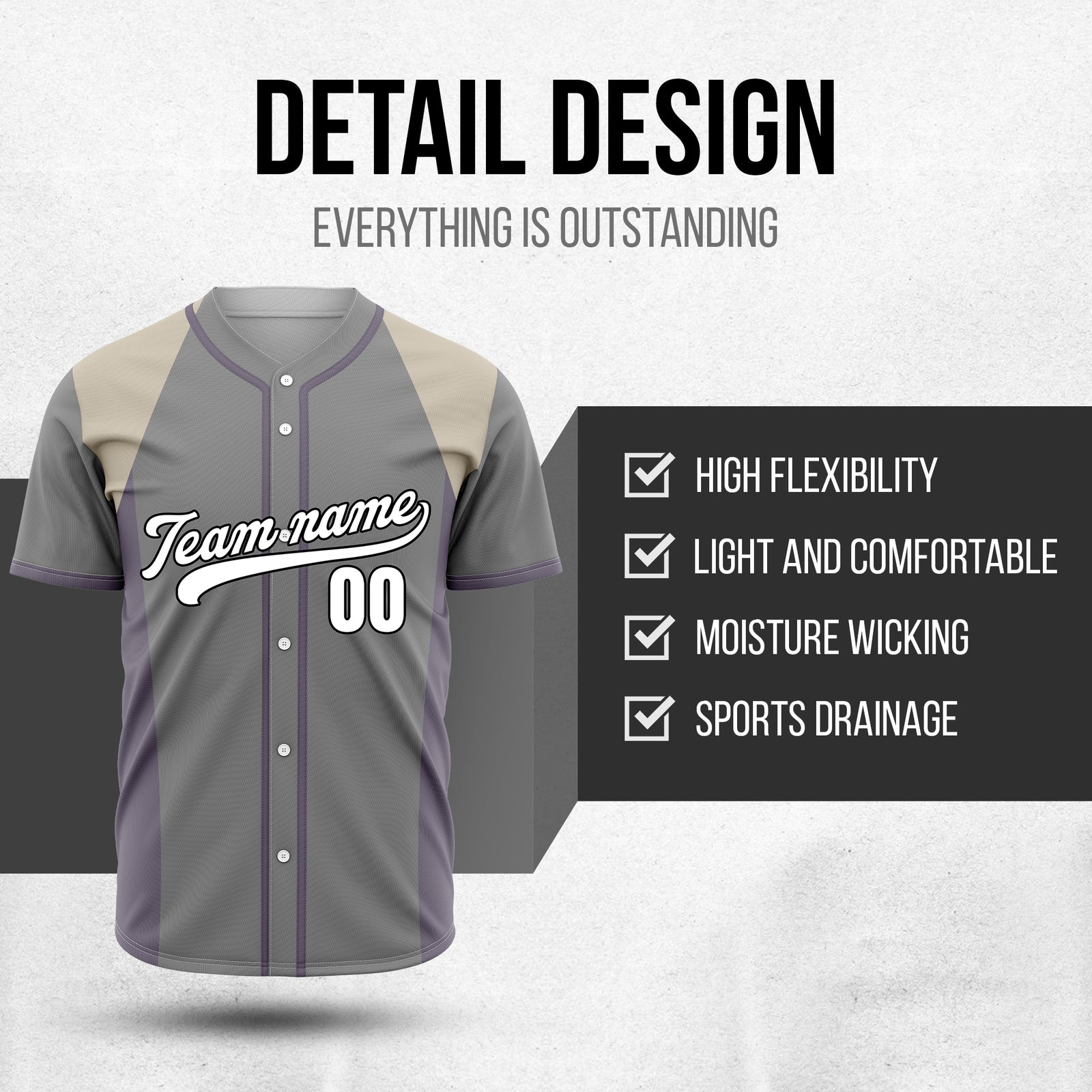 Custom Timeless Stripes Baseball Grey Sports Jersey Personalized Uniform with Name & Number
