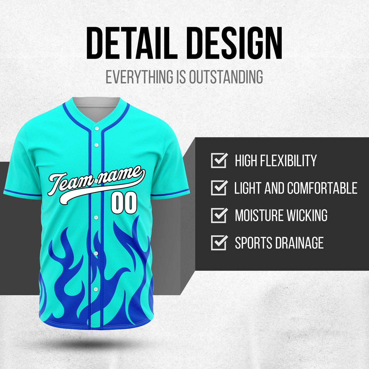 Custom Burnout Aqua Baseball Sports Jersey Personalized Uniform with Name & Number