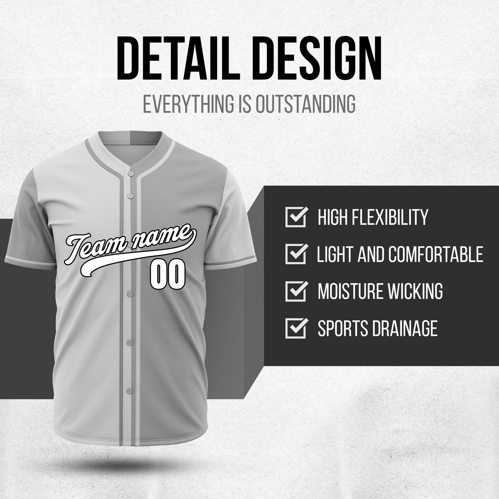 Custom Split Baseball Grey Sports Jersey Personalized Uniform with Name & Number