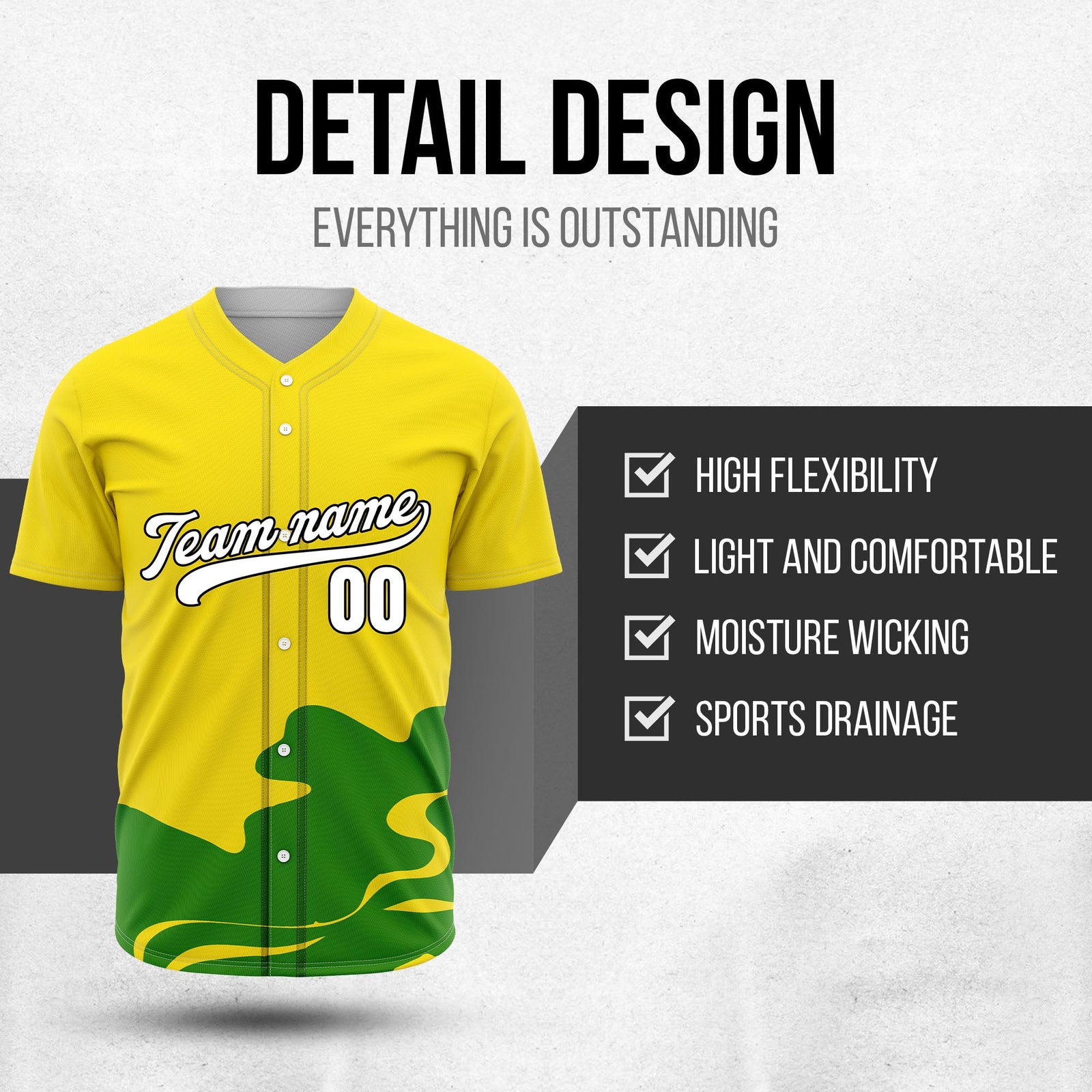 Custom Yellow Baseball Wave Sports Jersey Personalized Uniform with Name & Number