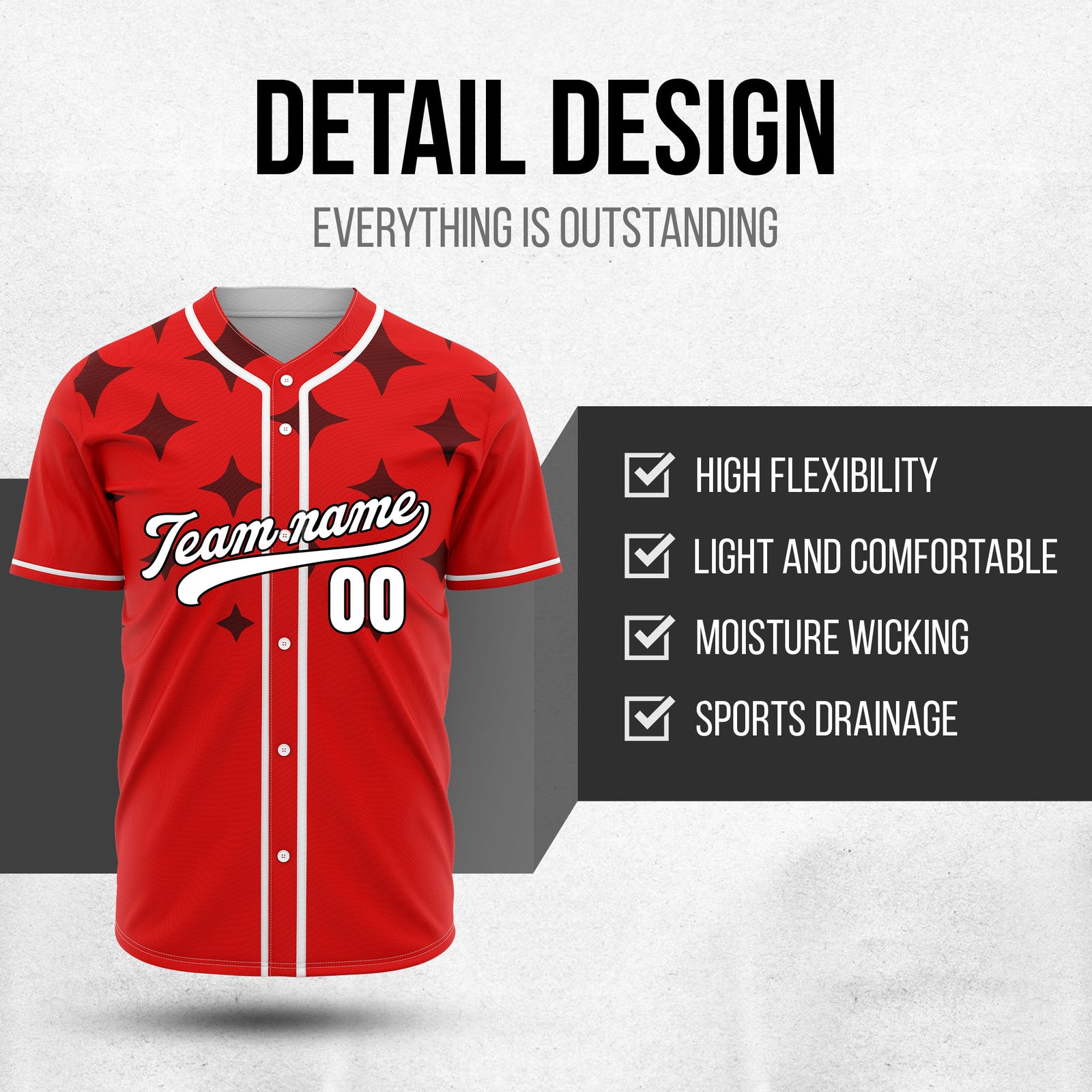 Custom Starlight Red Baseball Sports Jersey Personalized Uniform with Name & Number