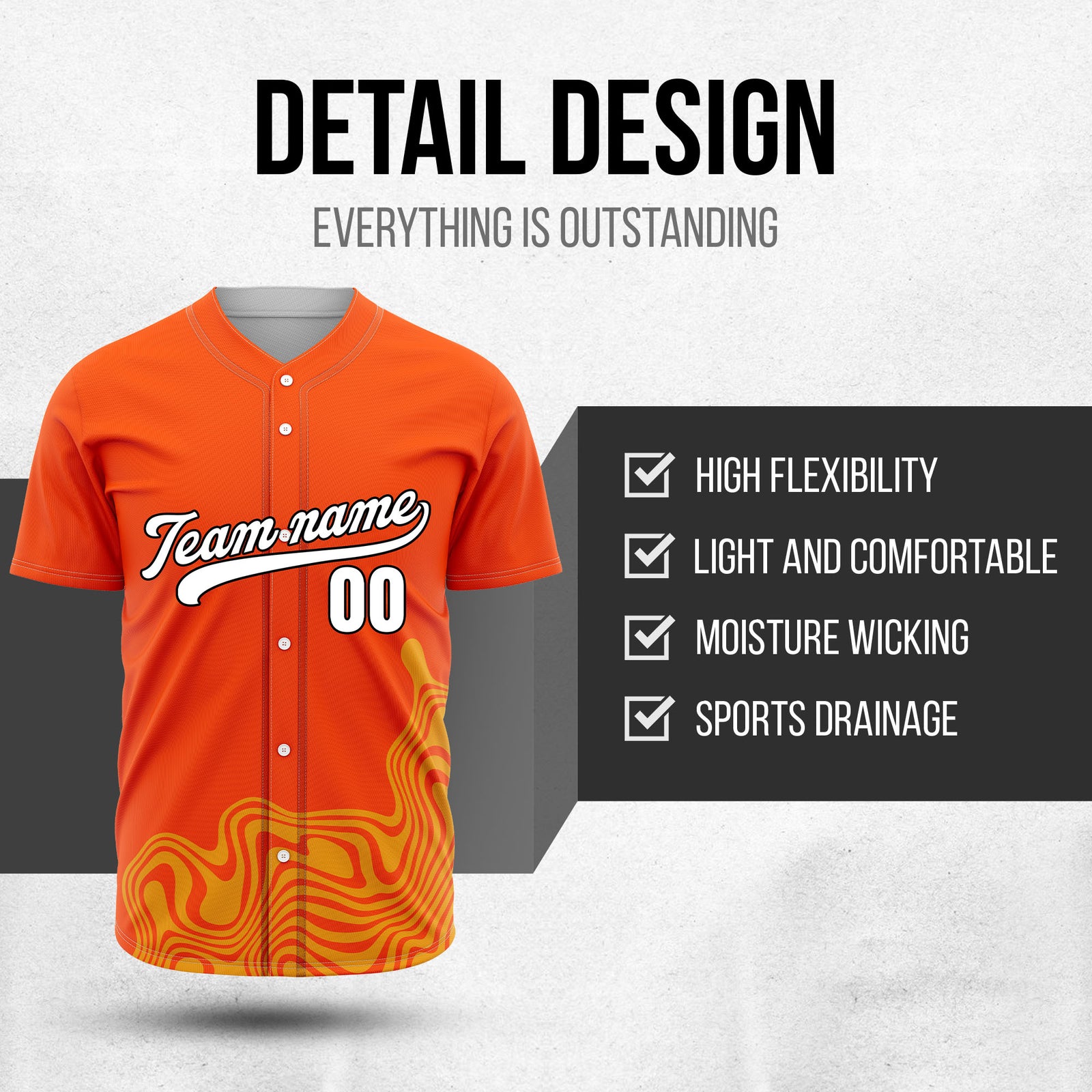 Custom Wave Orange Baseball Sport Jersey Personalized Uniform with Name & Number