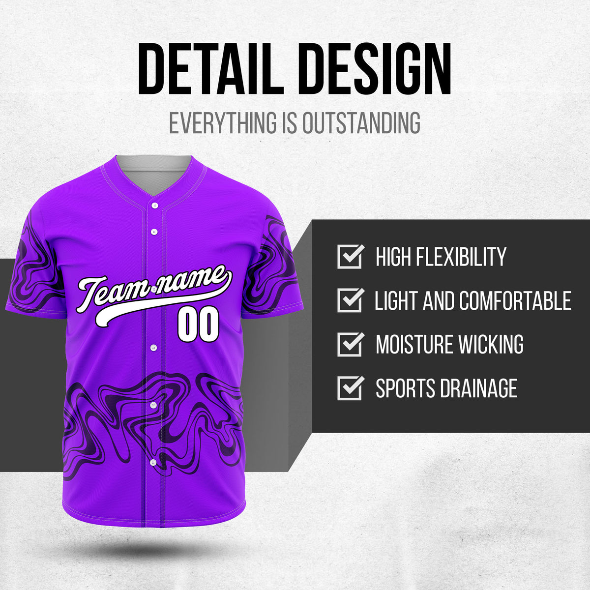 Custom Wave Purple Baseball Sports Jerseys Personalized Uniform with Name & Numbers