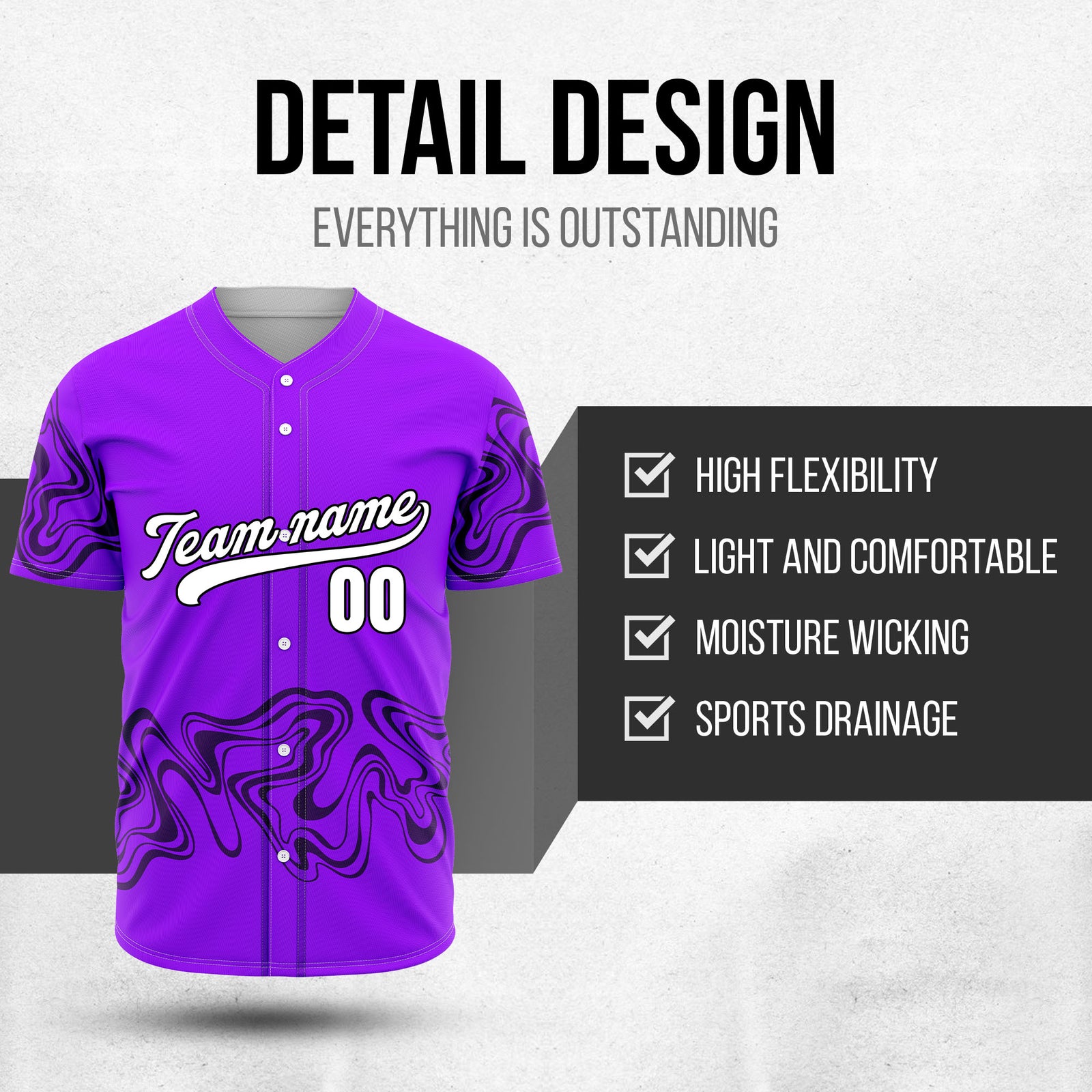 Custom Wave Purple Baseball Sports Jerseys Personalized Uniform with Name & Numbers