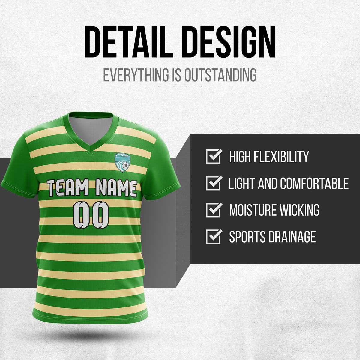 Custom Royal Stripe V-Neck Green Soccer sport Tops Jersey