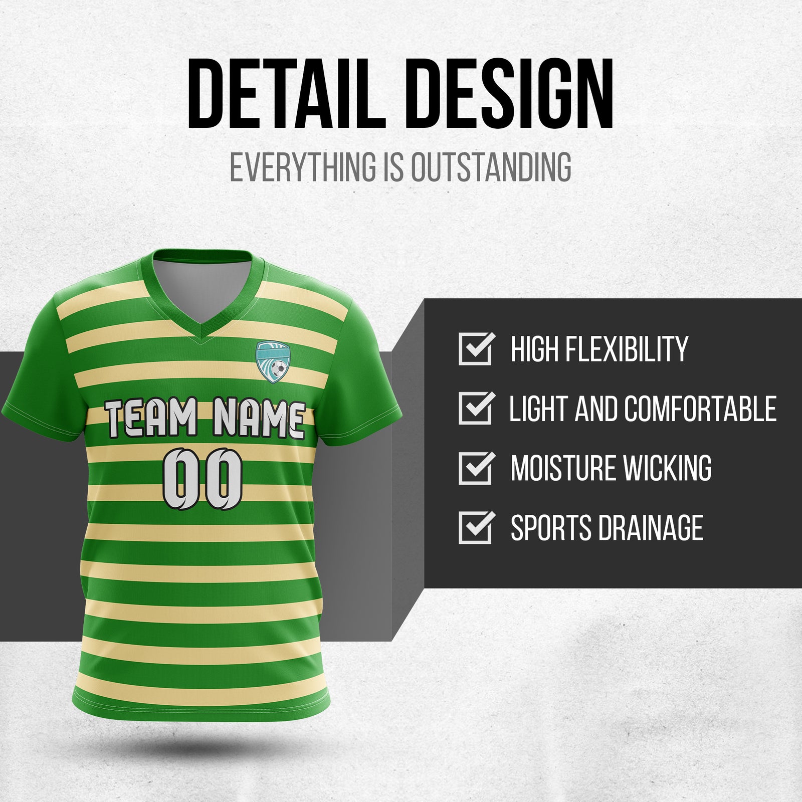 Custom Royal Stripe V-Neck Green Soccer sport Tops Jersey