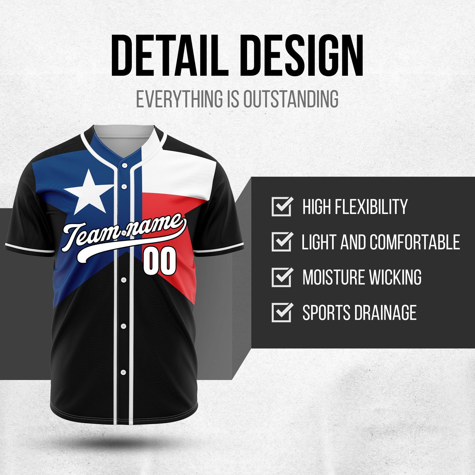Custom Texas Strong Baseball Sports Jersey Personalized Uniform with Name & Number