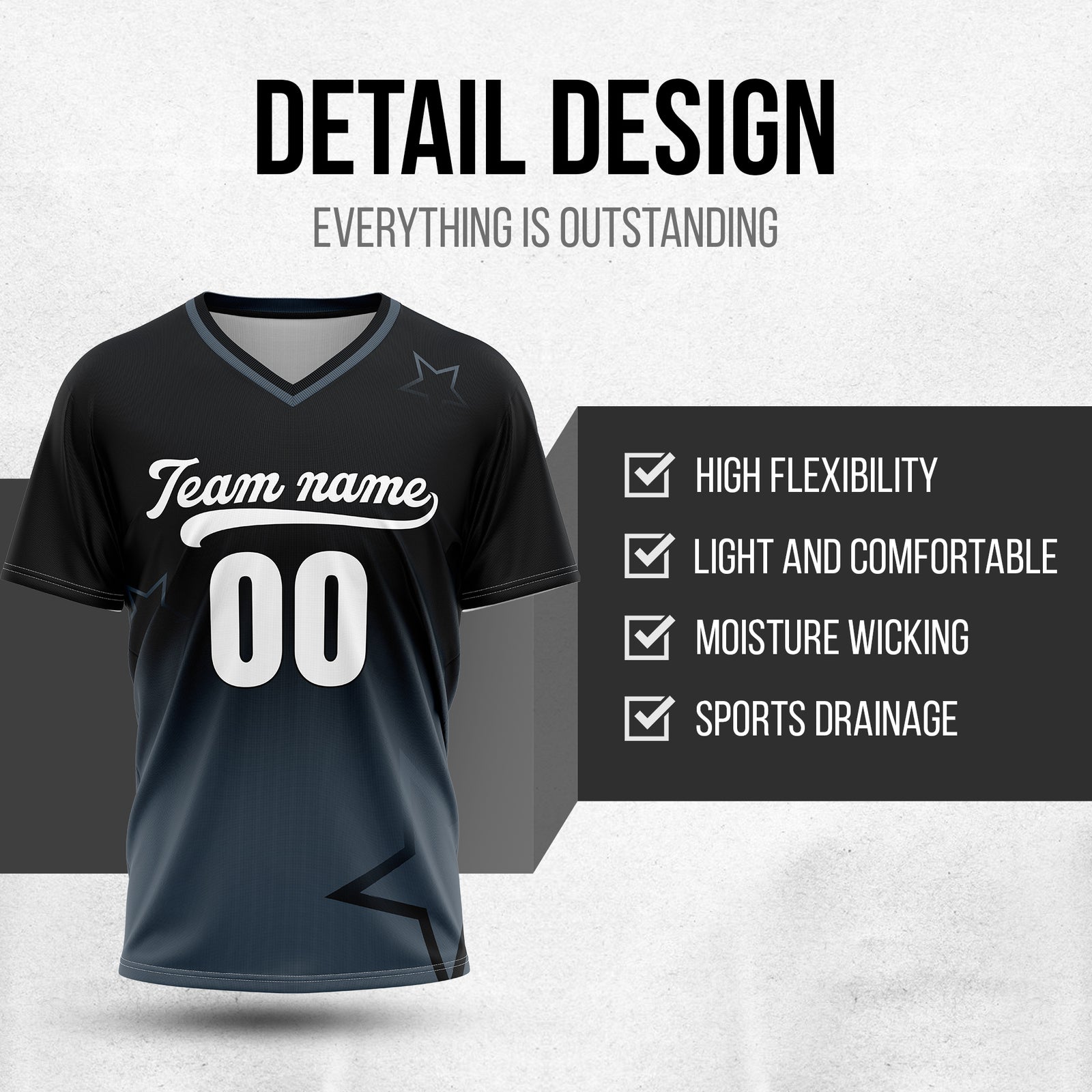 Custom Star Gradient Baseball Black Sports Jersey Personalized Uniform with Name & Number