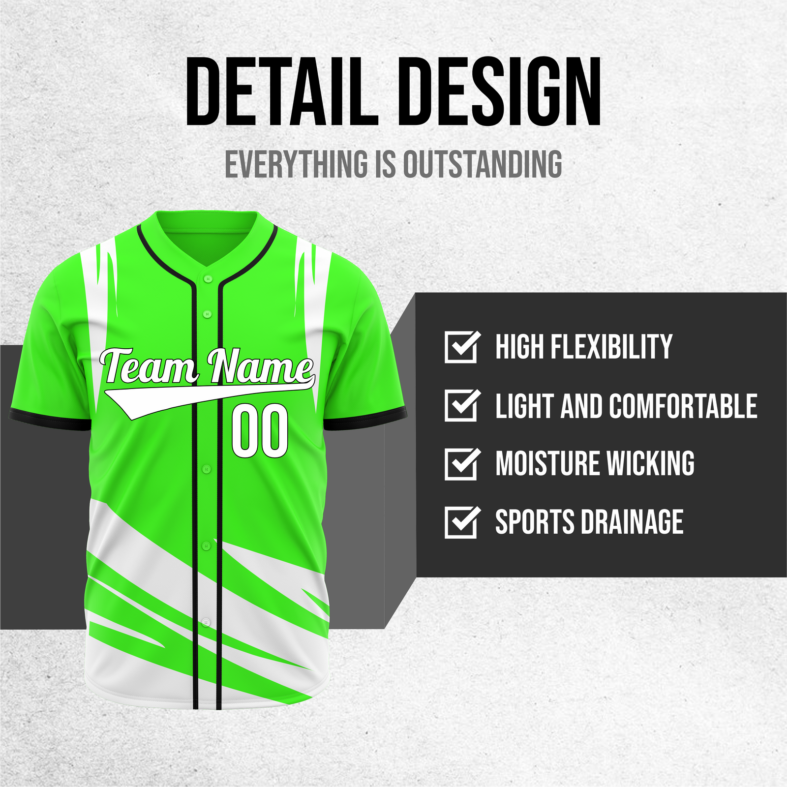 Custom Curve Edge Baseball Neon Green Sports Jersey Personalized Uniform with Name & Number