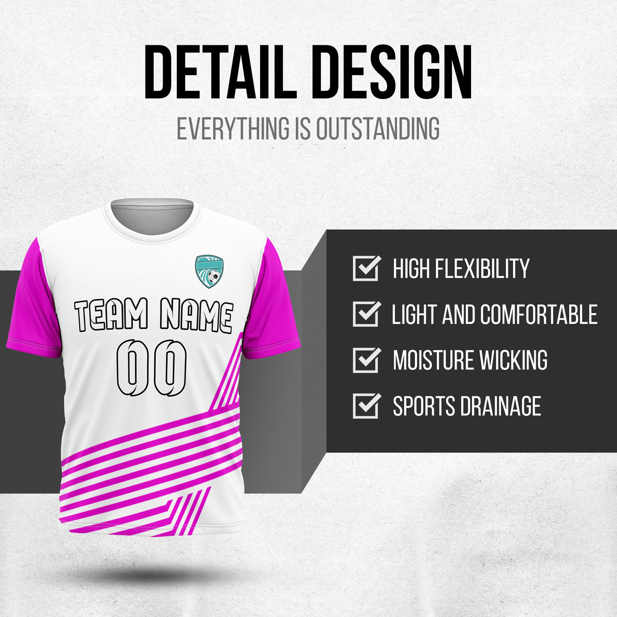 Custom Rapid Line R Side Pattern White Soccer sport Tops Jersey