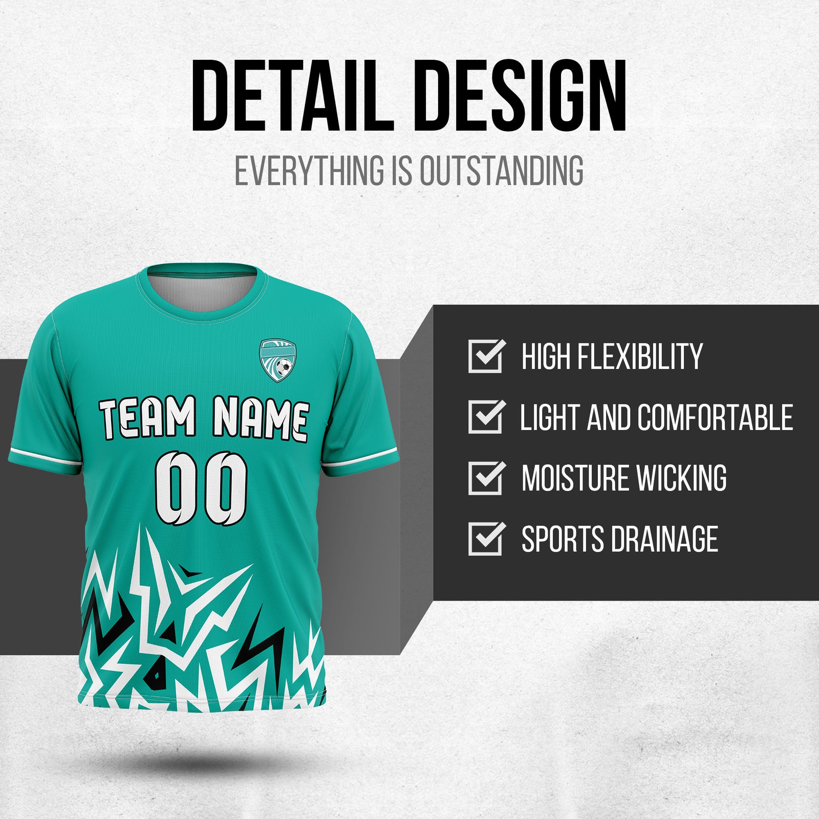 Custom Spark Strike R Side Pattern Soccer Teal Sport Tops Jersey