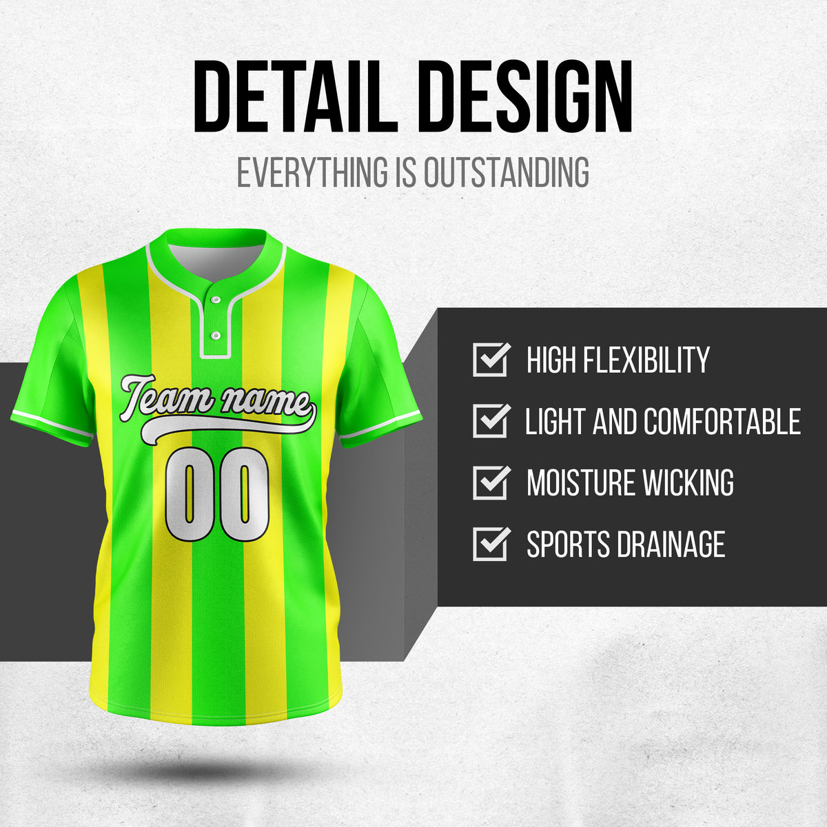 Custom Dual Stripe Neon Green Baseball Sports Jersey Personalized Uniform with Name & Number