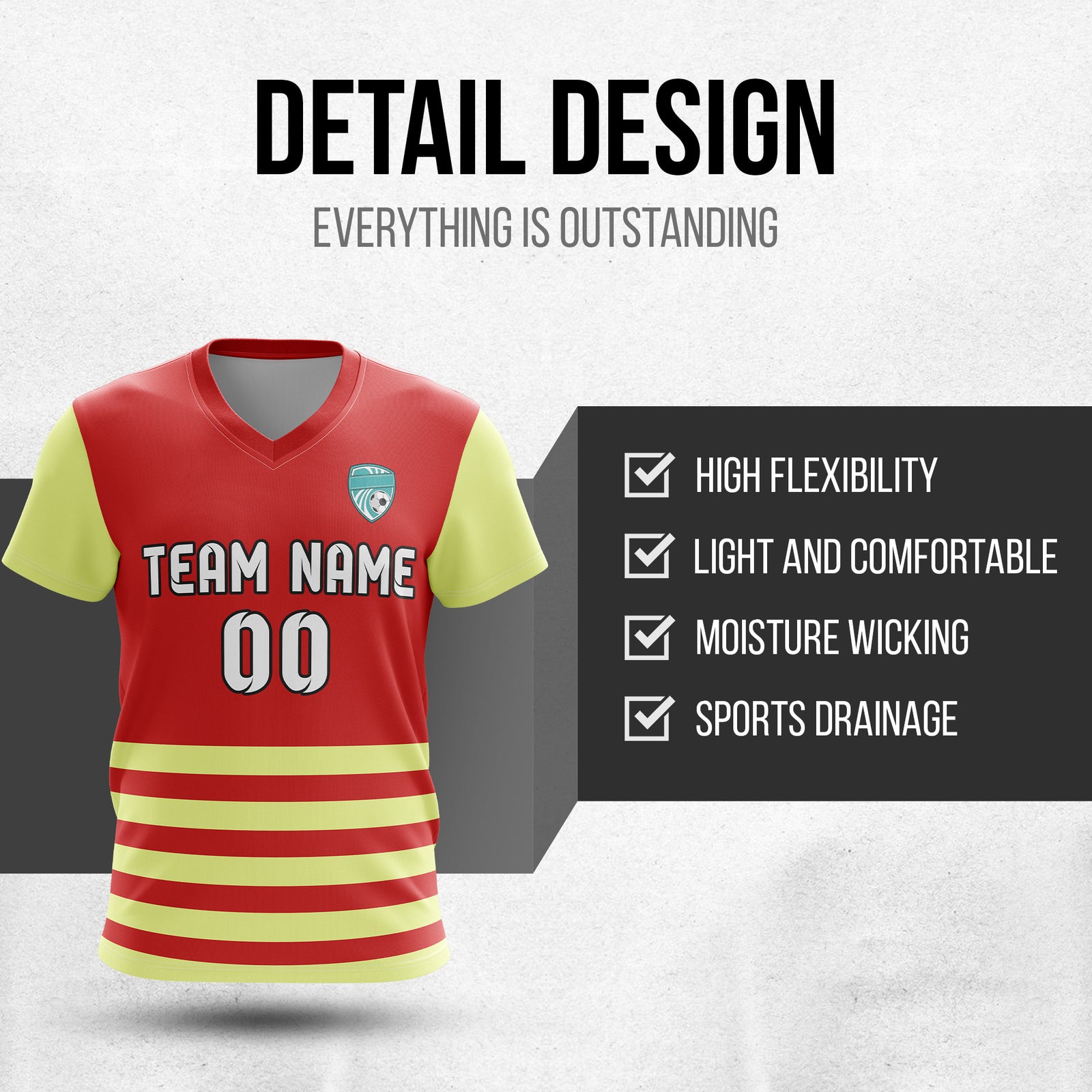Custom BaseLine V Stripe Pattern Red Soccer sport Tops Jersey