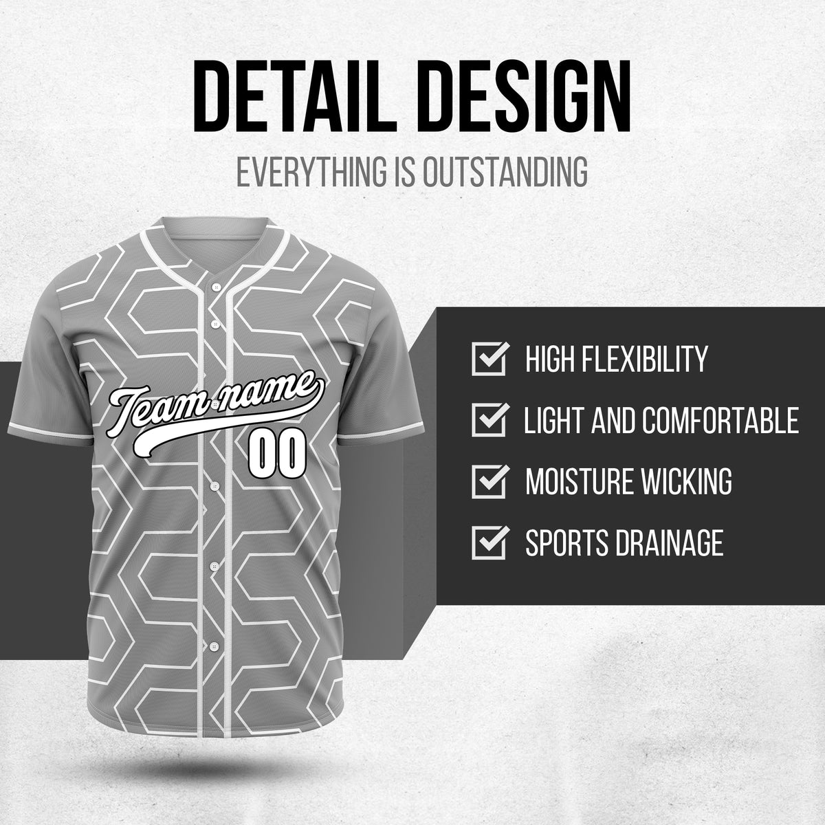 Custom Rhombus Rush Grey Baseball Sports Jersey Personalized Uniform with Name & Number