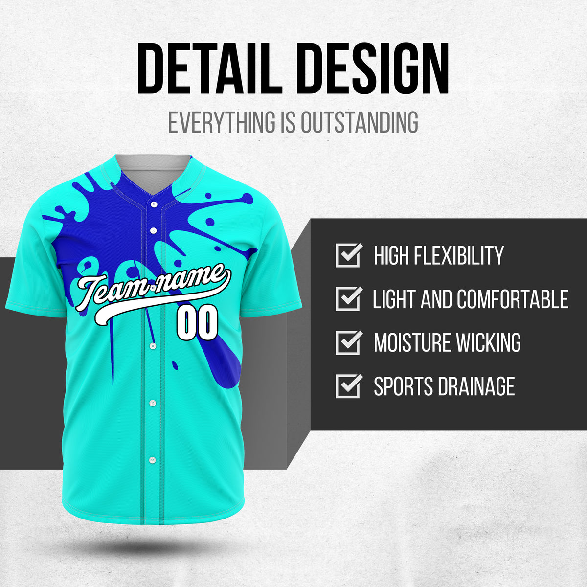 Custom Paint Burst Aqua Sports Jersey Personalized Uniform with Name & Number