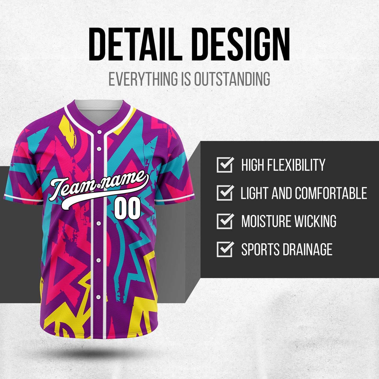 Custom Splash Purple Baseball Sports Jersey Personalized Uniform with Name & Number