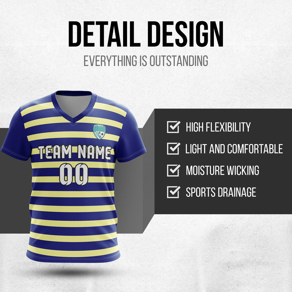 Custom Royal Stripe V-Neck Navy Soccer sport Tops Jersey