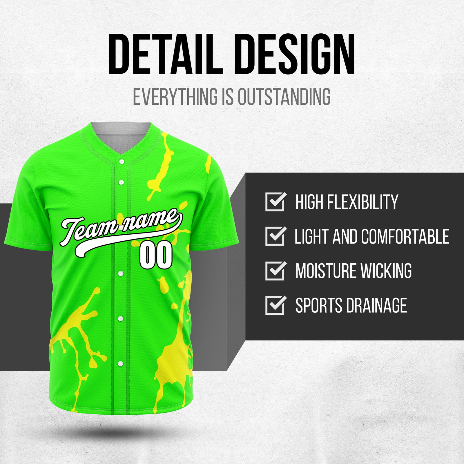 Custom Ink Paint Pop Neon Green Sports Jersey Personalized Uniform with Name & Number