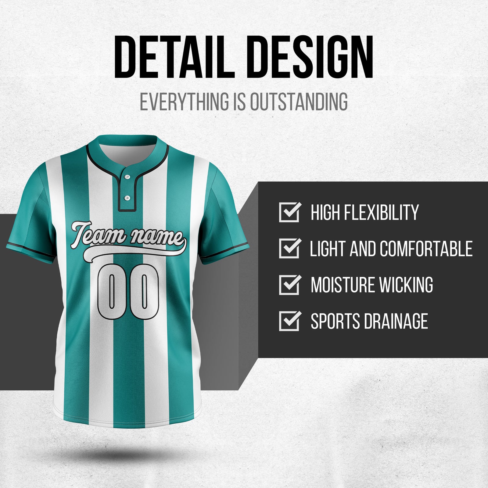Custom Dual Stripe Teal Baseball Sports Jersey Personalized Uniform with Name & Number